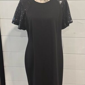 Calvin Klein Black Midi Dress with Sequin Short Sleeves